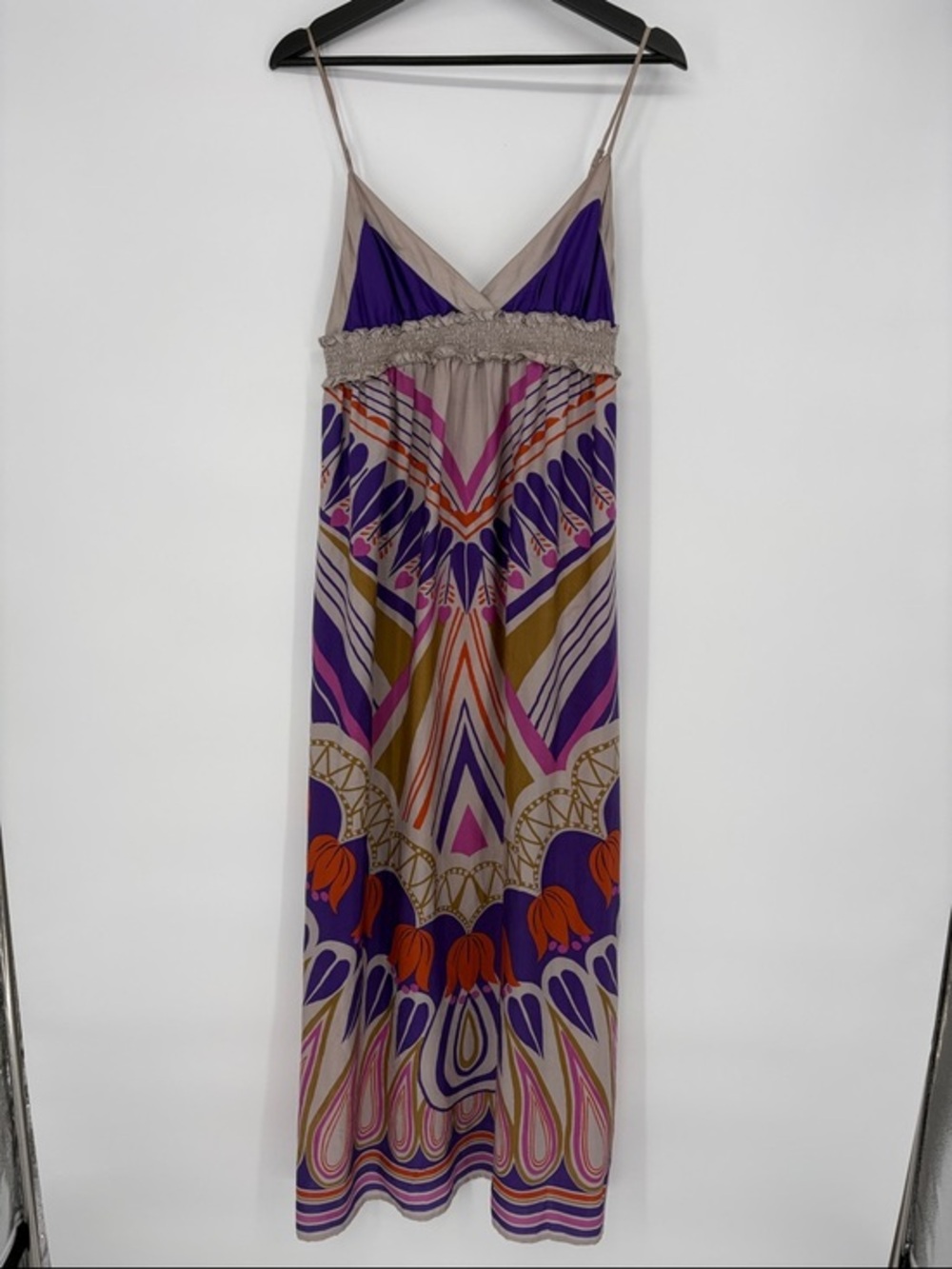 💆🏻‍♀️ Lilka SILK  Beige, Purple, pink & Orange Printed Maxi Dress
